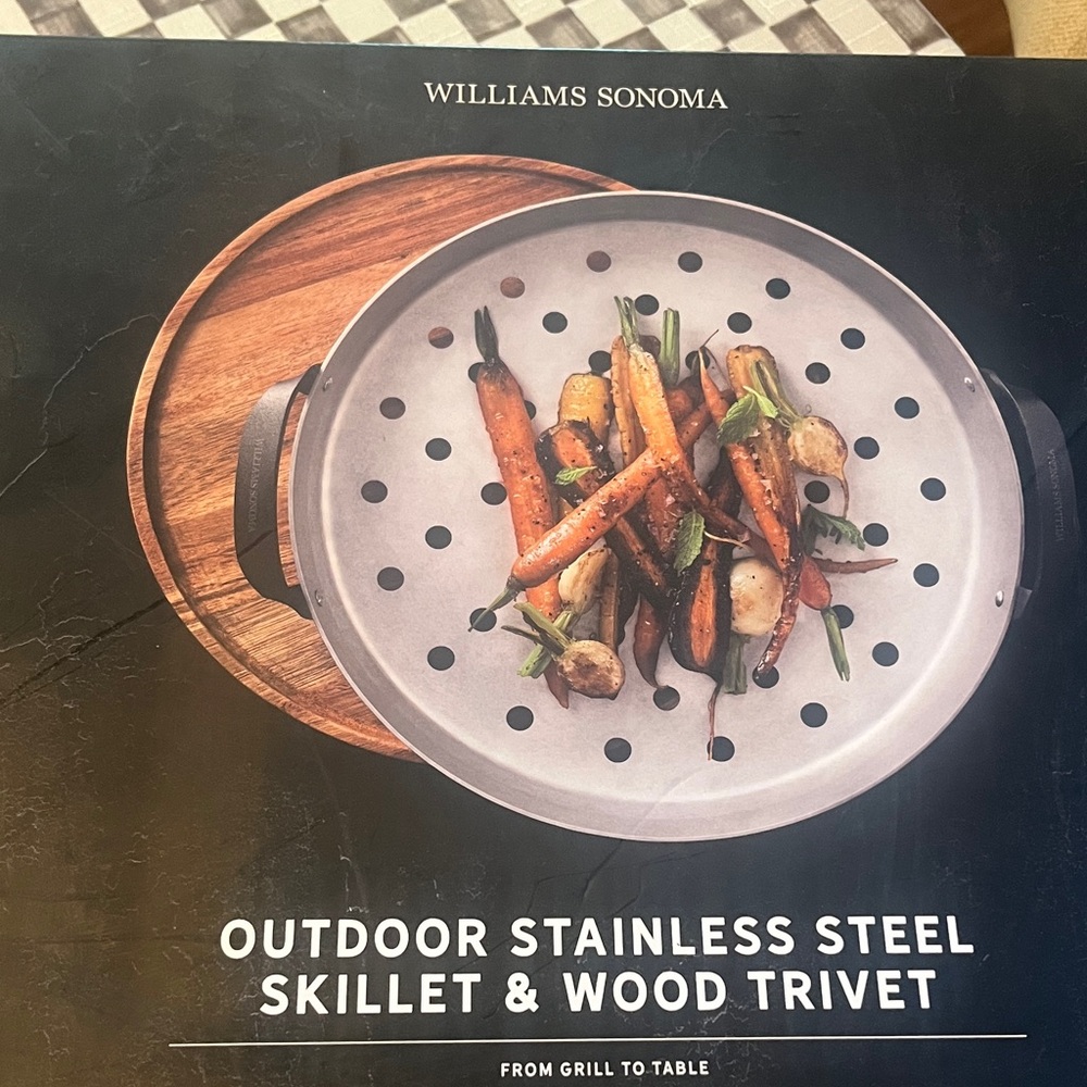 Williams Sonoma Stainless Steel Skillet with Natural Wood Trivet